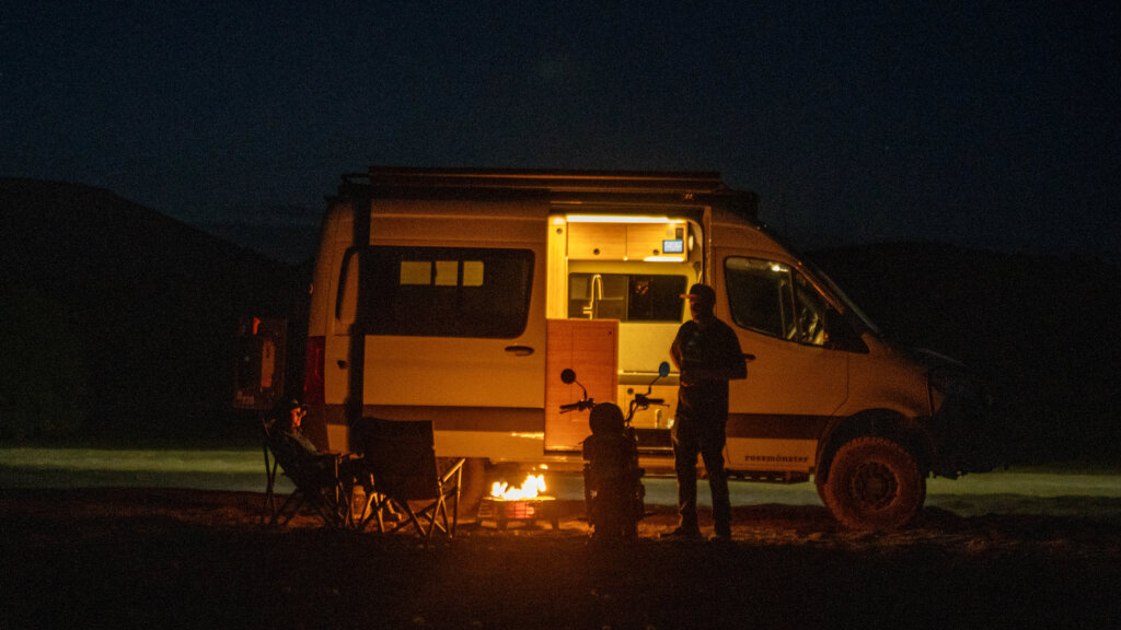 Aluminess van camping at Overland Expo.